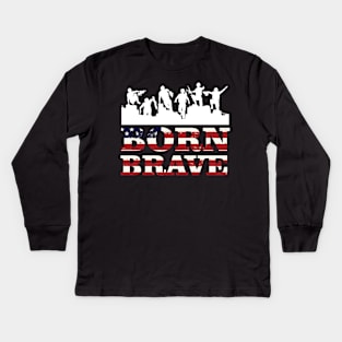 Born Brave American map and Flag, 4th of July, happy independence day God Bless America Kids Long Sleeve T-Shirt